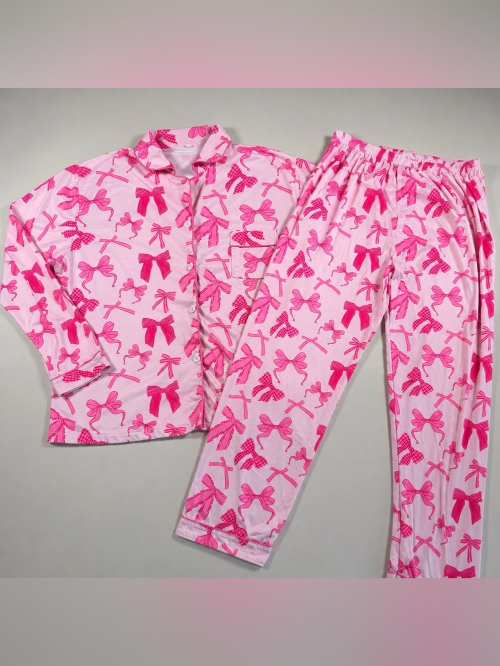 Pink Bow-Print Pajama PJs Loungewear Set XXL